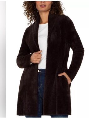 Liverpool Shawl Collar Open Front Sweater Jacket in Mink Small